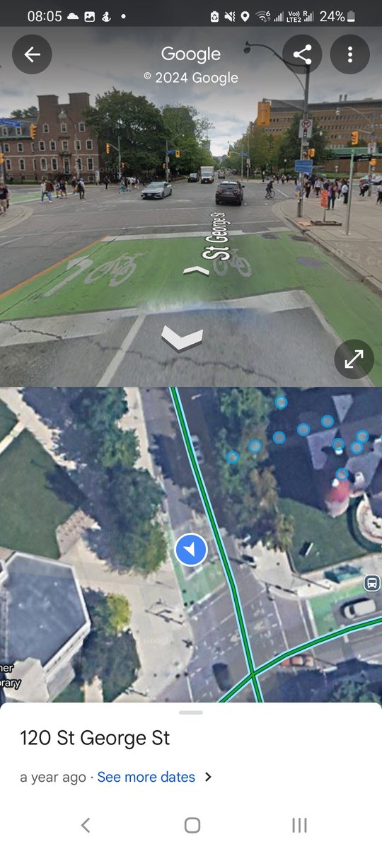 timothyrodgers's tweet photo. @dkjacks @TO_Cycling_Ped Would be much better to do here what they've done at St George and Harbord. Makes so much more sense given the amount of cyclists that turn left from Shaw onto Bloor, especially if bikes have an advance green light and since cars cant go straight. https://t.co/Q0IWQc5z3p