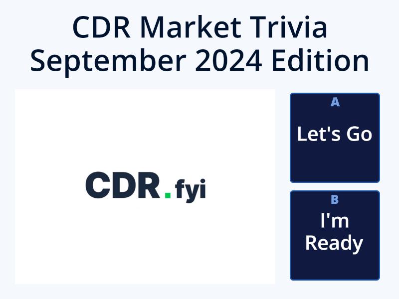 cdr_fyi's tweet photo. 🧠 Heading to conferences this September? How about a fun little brain exercise to keep you up-to-date on the latest in CDR?

💡 Try the September edition of the CDR Market Trivia, designed to help you retain top facts and most relevant insights from the durable CDR market.

🕹 PLAY NOW: https://t.co/i4H1HSpYZu 

It only takes 2 MINUTES, and... 🤫 we've even got a cheatsheet (in the comments) to help you, not that you need one.

✍ 250 people participated in the last edition - the average score was 5.0/10
🥇 Only 1 participant got a perfect score.

💯 Post your scores in the comments below.
🤝 Don't forget to share with your colleagues!

🙌 Here's a shoutout to all the organizations featured in this edition's CDR Market Trivia: Swedish Energy Agency | @SpiritusCDR | @RepAir_Carbone | @C_Questra | @PuroCO2Removal | @WoodCachePBC | Heimdal | Carbon Standards International | @ENERGY | @BeZeroCarbon | @Climeworks | Frontier | @Isometric_HQ | @CharmIndustrial.