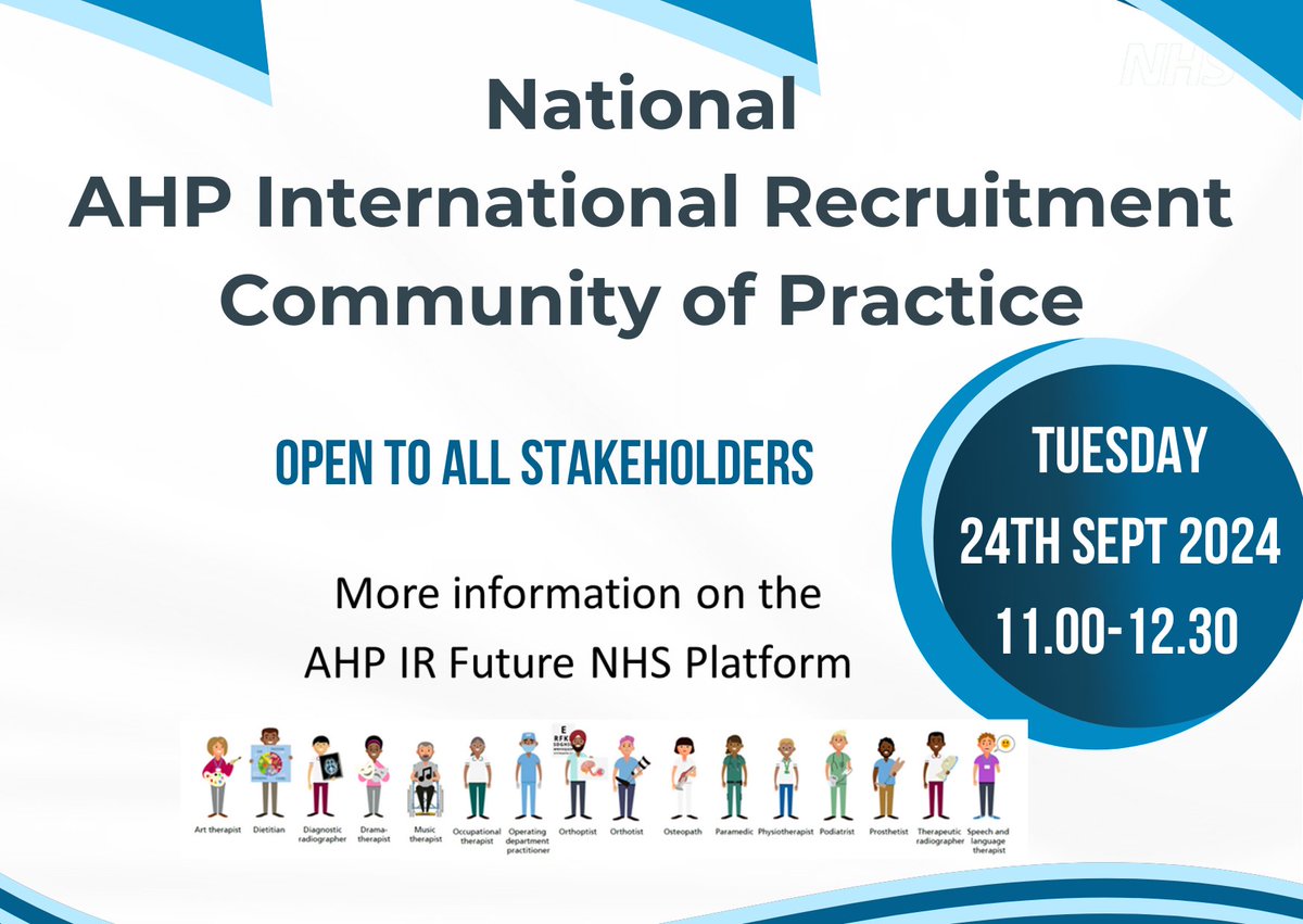 Justine Musiime - MSc MPH MCSP (@justinemusiime) on Twitter photo Please save the date for the next National AHP International Recruitment CoP.
24th Sept 2024
11.00-12.30
More information on the AHP IR Future NHS Platform future.nhs.uk/InternationalR….
**Please share with your networks.
<a href="/D_MARSDEN_OT/">#hellomynameis David💙</a> <a href="/NHSEngland/">NHS England</a> <a href="/WeAHPs/">WeAHPs 💙</a> #AHPIR #IRAHPs #Retention Please save the date for the next National AHP International Recruitment CoP.
24th Sept 2024
11.00-12.30
More information on the AHP IR Future NHS Platform future.nhs.uk/InternationalR….
**Please share with your networks.
<a href="/D_MARSDEN_OT/">#hellomynameis David💙</a> <a href="/NHSEngland/">NHS England</a> <a href="/WeAHPs/">WeAHPs 💙</a> #AHPIR #IRAHPs #Retention