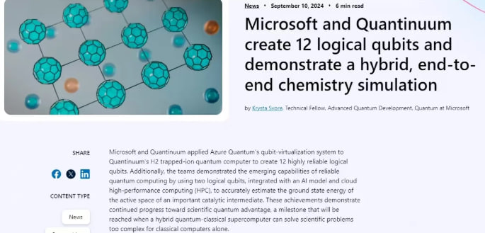 geraldpurgay's tweet photo. Quantum computing milestone! Microsoft successfully entangled 12 logical qubits and combined them with AI to solve scientific problems https://t.co/OhkRCyk46V