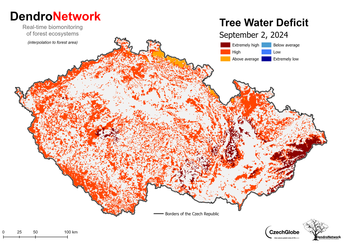 czechglobe_xylo's tweet photo. 📢💧🌲 Heavy rain alert! After weeks of drought, #CzechRepublic's forests are preparing for a period of heavy rain. Swipe to see the sharp contrast between last week's tree water deficits and the upcoming rainfall.⚠️From one extreme to the other. ⚠️  #ForestHealth #DendroNetwork https://t.co/IdLFaEaOrs