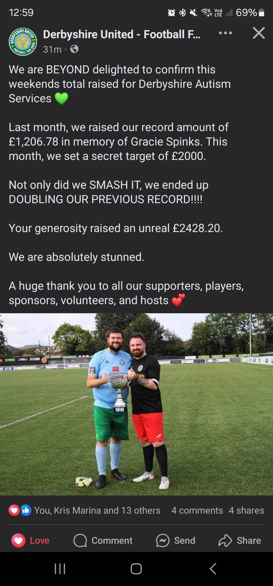 I am so proud to be a part of this wonderful team/community and the great work we are doing raising money for charities <a href="/DerbyshireUtd/">Derbyshire United</a> hats off to us all ❤️