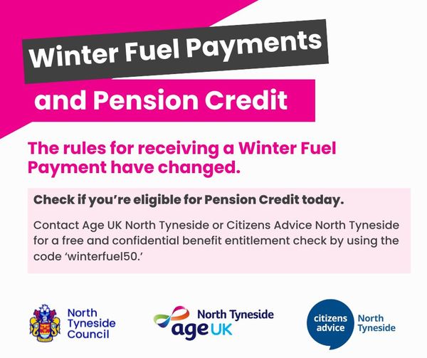 North Tyneside Council (@ntcouncilteam) on Twitter photo Check if you, or anyone you know, is eligible for Pension Credit before the deadline at the end of the month.
- Contact Citizens Advice North Tyneside free advice line on 0808 278 7822
- Call Age UK North Tyneside on 0191 280 8484 or email enquiries@ageuknorthtyneside.org.uk Check if you, or anyone you know, is eligible for Pension Credit before the deadline at the end of the month.
- Contact Citizens Advice North Tyneside free advice line on 0808 278 7822
- Call Age UK North Tyneside on 0191 280 8484 or email enquiries@ageuknorthtyneside.org.uk