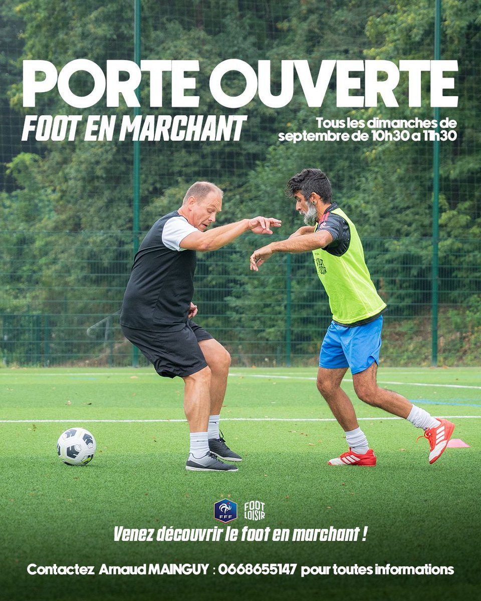 [𝐅𝐨𝐨𝐭 𝐋𝐨𝐢𝐬𝐢𝐫] 𝐏𝐨𝐫𝐭𝐞 𝐎𝐮𝐯𝐞𝐫𝐭𝐞 "𝐅𝐨𝐨𝐭 𝐞𝐧 𝐌𝐚𝐫𝐜𝐡𝐚𝐧𝐭" 𝟐𝟒/𝟐𝟓

Rendez-vous le 15, 22 et 29 septembre prochain sur notre terrain synthétique ! 
(N'oubliez pas vos vêtements de sport) 

#𝐁𝐥𝐮𝐞𝐀𝐫𝐦𝐲 #𝐅𝐨𝐨𝐭𝐄𝐧𝐌𝐚𝐫𝐜𝐡𝐚𝐧𝐭