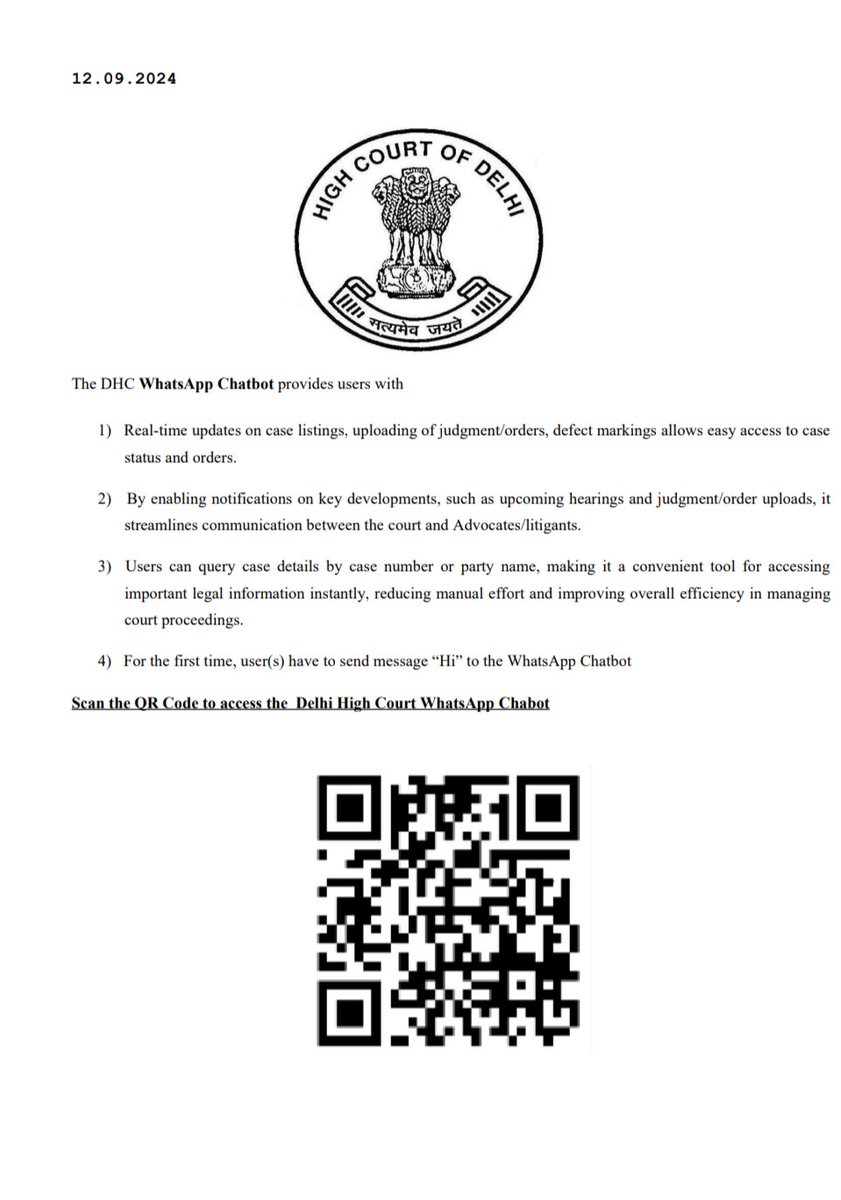 LawChakra's tweet image. #Breaking
Delhi High Court Launches WhatsApp Chatbot for Users

#DelhiHighCourt #WhatsAppChatbot #DigitalJustice #LegalTech #UserSupport #CourtServices #JusticeMadeEasy