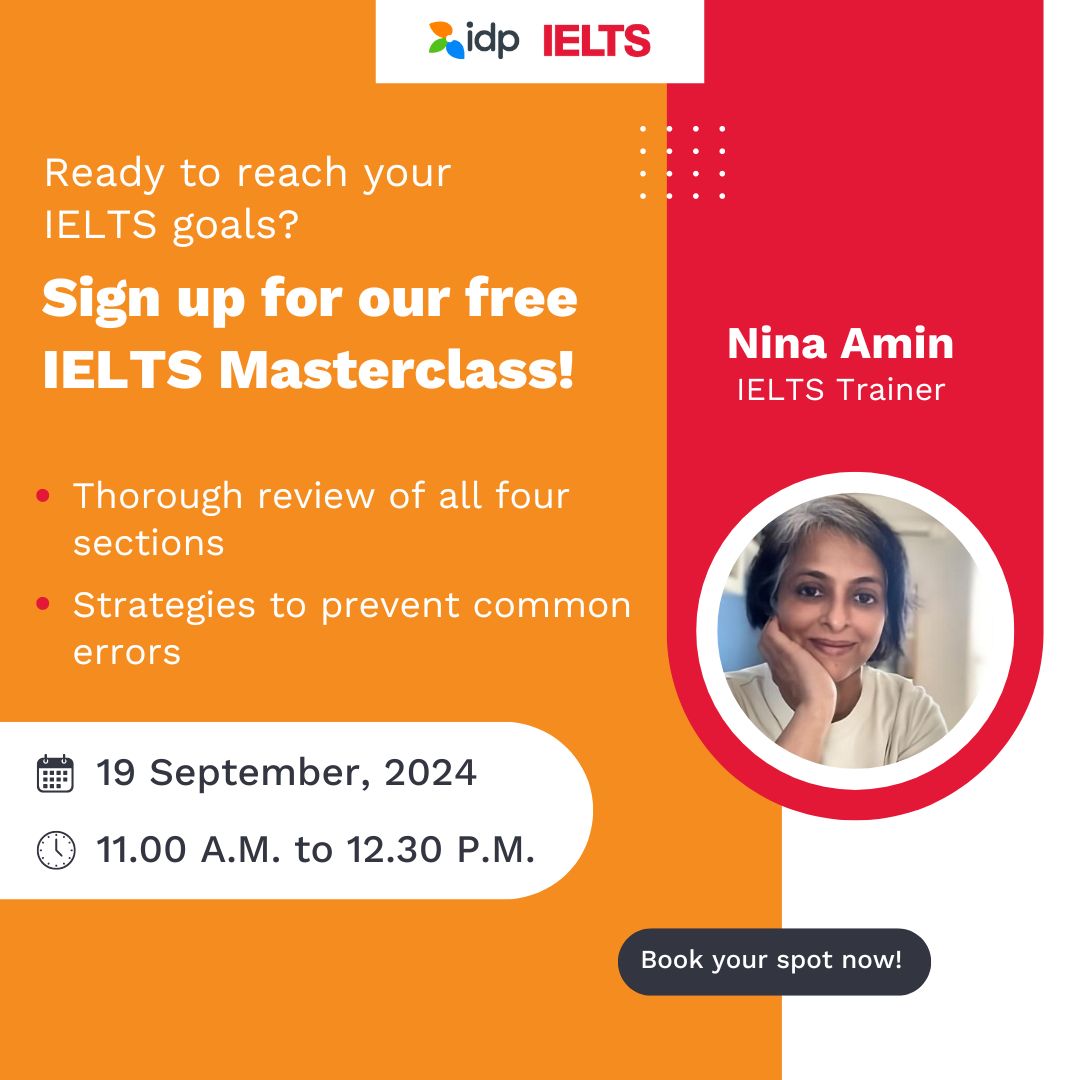 ieltsidpindia's tweet image. Boost your IELTS prep with our FREE 90-minute Masterclass!
September 19, 2024 11:00 AM - 12:30 PM Join us for expert tips and strategies to help you ace your exam. Seats are limited – don’t miss out, register now! Link in bio
#FreeMasterclass #IELTSIndia