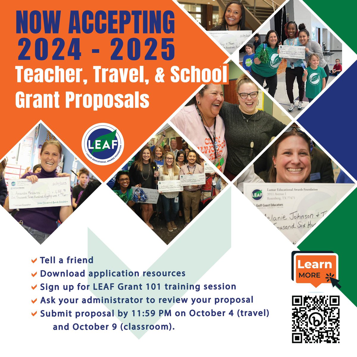 📢 Lamar CISD Educators!

Applications are now open for Professional Development Travel Grants and Classroom Innovation Grants!

Apply today to enhance your skills and inspire your students. Learn more: lcisd.org/community/Leaf

#LamarCISD #EducatorGrants #Innovation