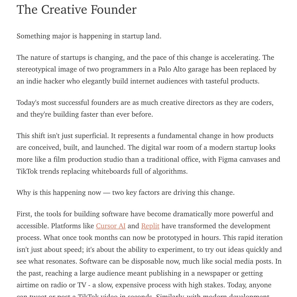 gregisenberg's tweet image. New letter is out: "The creative founder"

Easier to read here: gregisenberg.ck.page/posts/the-crea…