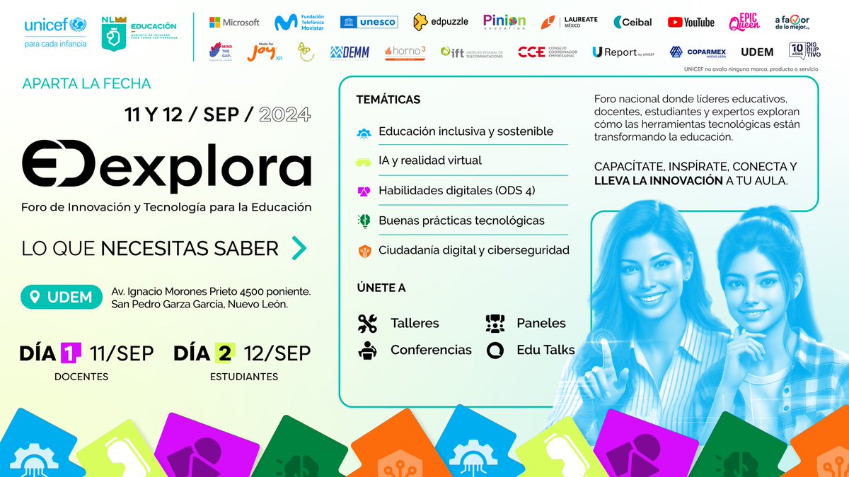 SenlOficial's tweet photo. ¡Hoy inicia el Foro de Innovación y Tecnología para la Educación #EDExplora! 💻🛜
Sigue la transmisión en vivo y consulta los horarios en https://t.co/mh4jjdKxV2 UNICEF México https://t.co/SvWhuRVlGN