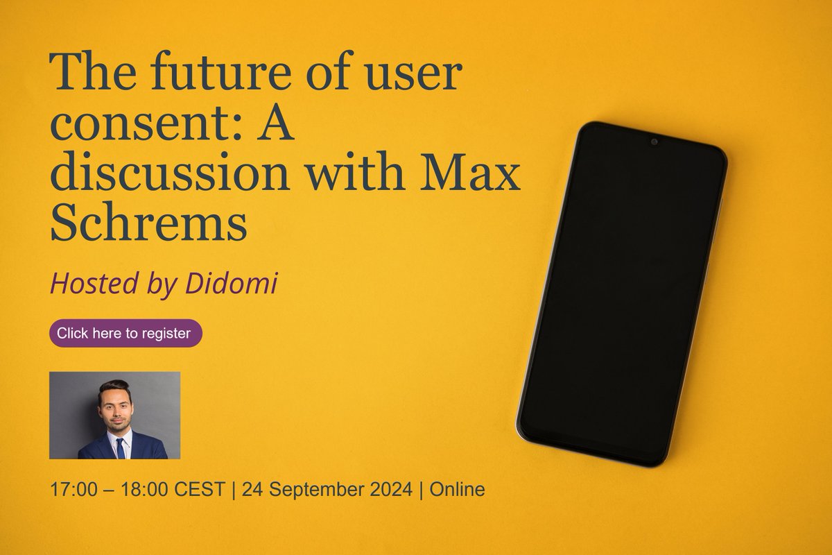 Mark your calendars on 24th September for an exclusive webinar, "The Future of Consent," hosted by Didomi.

Willy Mikalef and industry leaders will delve into the evolving landscape of data privacy and consent

Register now: app.livestorm.co/didomi/the-fut…