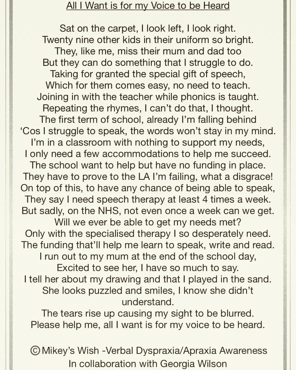 It has almost been 2 years since this awareness poem &amp; we are working on something bigger (as always 😉) 
I want the world to know how hard these children work for their voices to be heard 💗
#CAS #apraxia #SSD #SLT #InvestInSLT