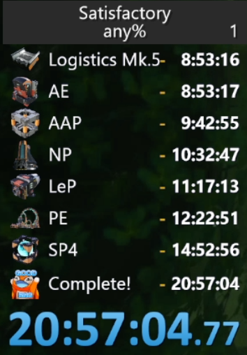 therealsteinke's tweet photo. Clocked in just under 21 hours for the first finish of @Satisfactory 1.0! https://t.co/sOMp4BTWMD