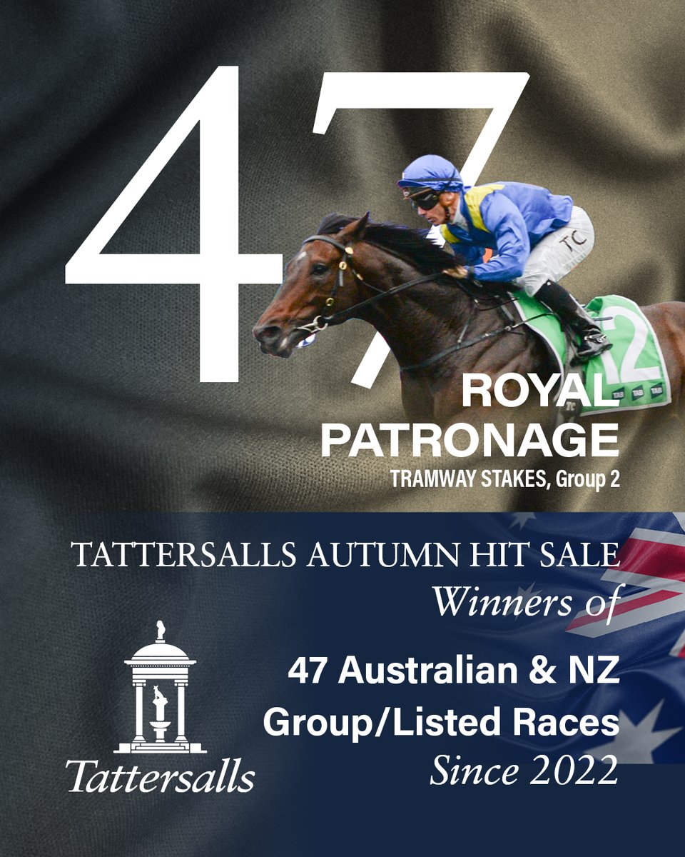 Tattersalls (@tattersalls1766) on Twitter photo An amazing 4⃣7⃣ Group & Listed races in Australia & New Zealand in the last three years have been won by #TattsAutumn HIT Sale graduates.
Royal Patronage's Gr.2 Tramway Stakes victory is the latest, bought by <a href="/johnnymckeever1/">Johnny McKeever</a>, <a href="/GaiWaterhouse1/">Gai Waterhouse AO</a> & Adrian Bott for 300,000gns from An amazing 4⃣7⃣ Group & Listed races in Australia & New Zealand in the last three years have been won by #TattsAutumn HIT Sale graduates.
Royal Patronage's Gr.2 Tramway Stakes victory is the latest, bought by <a href="/johnnymckeever1/">Johnny McKeever</a>, <a href="/GaiWaterhouse1/">Gai Waterhouse AO</a> & Adrian Bott for 300,000gns from