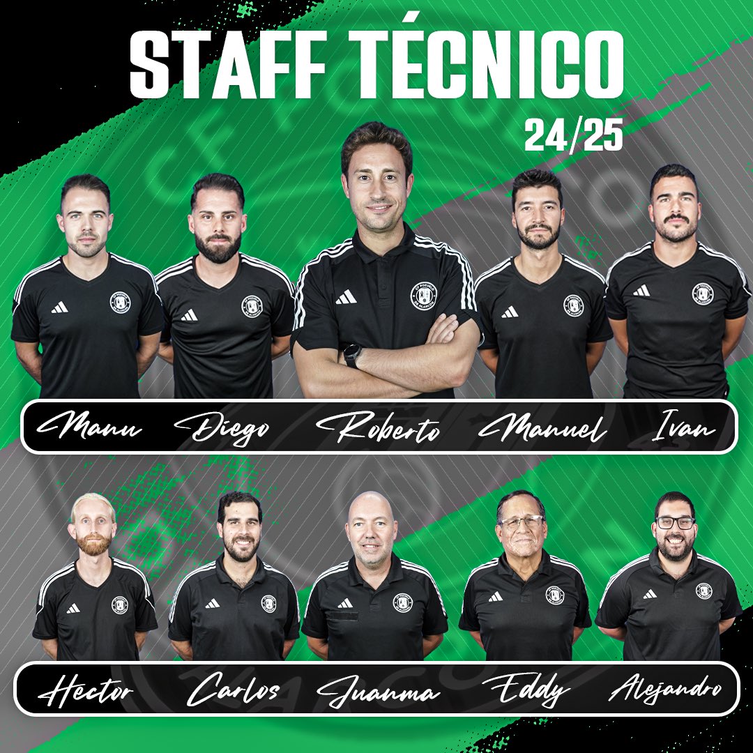 CF Pozuelo (@cfpozuelo) on Twitter photo Os presentamos al Staff tรฉcnico de esta temporada
Roberto - Entrenador ๐จ๐ปโ๐ซ
Manuel - 2 entrenador ๐จ๐ปโ๐ซ
Ivรกn - Entrenador de Porteros ๐งค
Manu - Preparador Fรญsico ๐๐ปโโ๏ธ
Carlos- Delegado ๐ง๐ปโ๐ง
Diego - Analista ๐ง๐ปโ๐ป
Hรฉctor - Fisio ๐๐ปโโ๏ธ
Juanma - Enfermero ๐
Eddy - Utillero ๐จ๐ปโ๐ง
Alejandro - RRSS ๐ฅท๐ผ Os presentamos al Staff tรฉcnico de esta temporada
Roberto - Entrenador ๐จ๐ปโ๐ซ
Manuel - 2 entrenador ๐จ๐ปโ๐ซ
Ivรกn - Entrenador de Porteros ๐งค
Manu - Preparador Fรญsico ๐๐ปโโ๏ธ
Carlos- Delegado ๐ง๐ปโ๐ง
Diego - Analista ๐ง๐ปโ๐ป
Hรฉctor - Fisio ๐๐ปโโ๏ธ
Juanma - Enfermero ๐
Eddy - Utillero ๐จ๐ปโ๐ง
Alejandro - RRSS ๐ฅท๐ผ