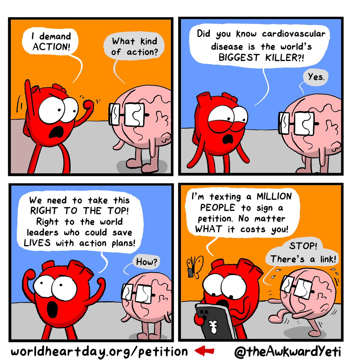 theawkwardyeti's tweet photo. Cardiovascular disease is the leading cause of death worldwide. I’m teaming up with the @worldheartfederation to urge our leaders to take action. Join me by signing the first-ever global petition to prioritize heart health: https://t.co/bNQhWkzJd9. https://t.co/1nxSFP5tw4