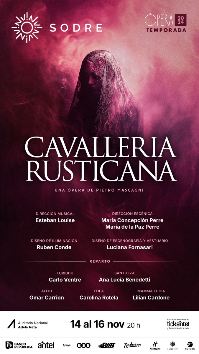 RomanoDani's tweet photo. OPERA 
Caballería Rústica a
14,15y16 de noviembre 20 hs.
Auditorio Nacional del SODRE https://t.co/4jUOWWJxyw