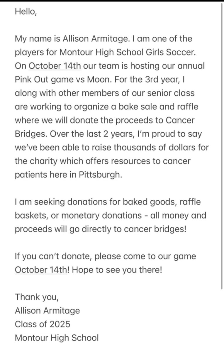allisonarmitag's tweet photo. Happy to be helping with Montour Soccer Pink Out Night for the third year in a row! Please read! https://t.co/2yqXtqeCzU