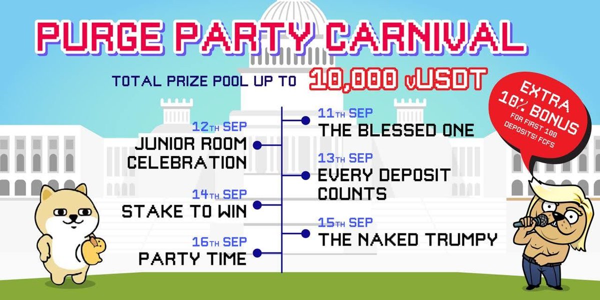 Tetphilosopher's tweet photo. 🎉 Purge Party カーニバルが始まりました! 🎉
#TONMemeParty #TRUMPY #MPARTY #DonaldTrump #PurgeParty #Lose2win
公式ローンチを祝して、チームは豪華賞品付きの日替わりイベントを開催しています!さらに、最大10,000USDTの賞金プールが獲得を待っています💰
Purge Partyベータテストは終了し、以下の印象的な統計を達成しました:
👉🏻 総額75,523.7 USDTがプレイヤーに配布されました
👉🏻 1ヶ月足らずで10,000人以上のプレイヤーが参加
👉🏻 日間アクティブユーザー数300,000人