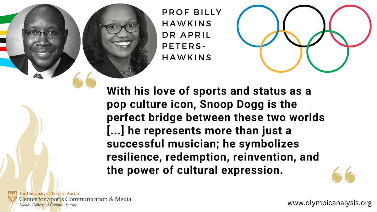 AnalysisOlympic's tweet photo. "With his love of sports and status as a pop culture icon, Snoop Dogg is the perfect bridge between these two worlds [...] he represents more than just a successful musician; he symbolizes resilience [...]." write Billy Hawkins &amp; @Dr_AprilPeters in https://t.co/2VSO3NcBfc https://t.co/xNojzroD33
