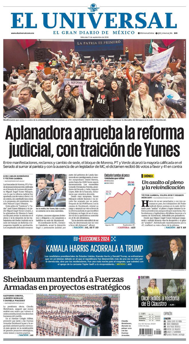 AlanAdameMX's tweet photo. 🔴|| Las primeras planas dan cuenta del desastre, de la aprobación de la #ReformaJudicial. 

🏴 Pobre México. https://t.co/Jrow5TdhrB