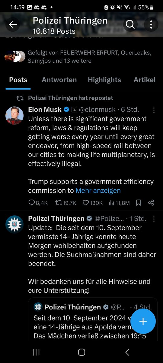 BlackCrazApple's tweet photo. @Polizei_Thuer warum wird jetzt von euch Elon musk retweeted?!? https://t.co/KNwByhwAtp