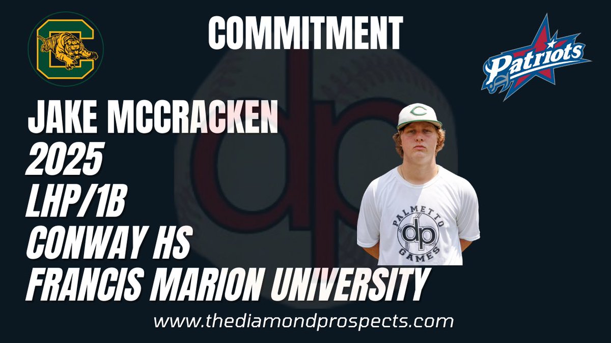 On Tuesday, 2025 LHP/1B Jake McCracken of Conway HS made a commitment to play college baseball at Francis Marion University.