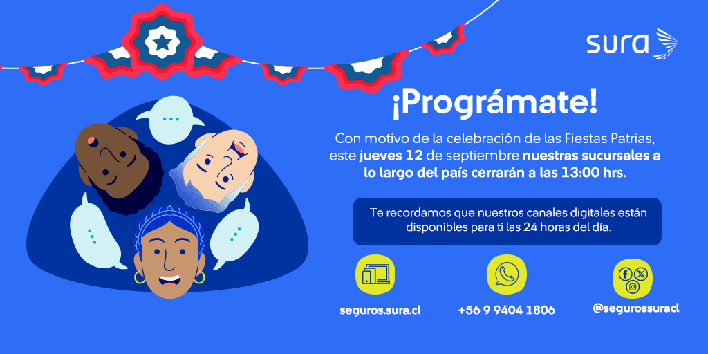 ¡Que no se te pase!

Este jueves 12 de septiembre, nuestras sucursales vivirán un cierre anticipado por motivos de celebración de Fiestas Patrias 🇨🇱