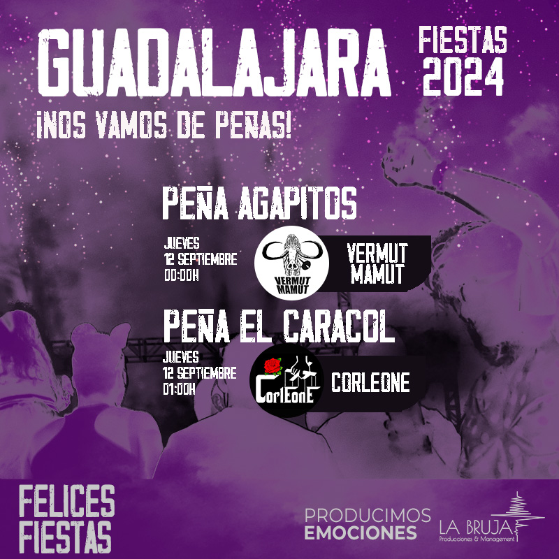 Y  🌙 ¡Nos vamos de peñas! 🎉
El  jueves 12 a las 00:00 h., nos pasamos por @peña <a href="/agapitosoe/">Peña Agapit'os</a>   para disfrutar con @vermutmamut, y un poco más tarde, a la 1:00 h., rockeamos en <a href="/pCaracol/">Peña Caracol</a> al ritmo del grupo @grupocorleoneoficial 🎶💃. 
¡Prepáraos!  🎊¡Nos vemos, gente!