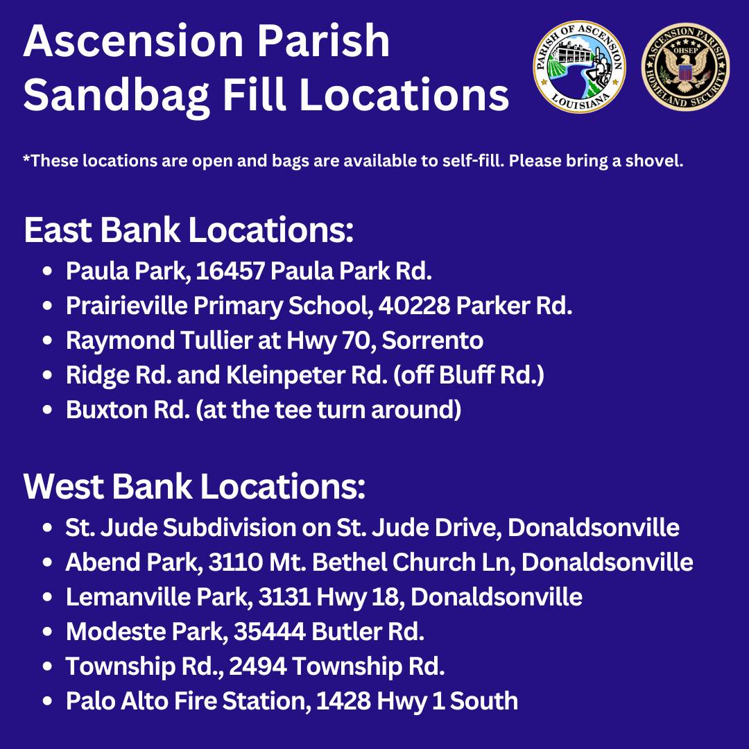 AscensionOHSEP's tweet photo. ATTENTION: Lamar-Dixon Expo Center Center does NOT have sandbags available for the public. Please see the available list of locations for sandbag accessibility. https://t.co/07zJtAafhe