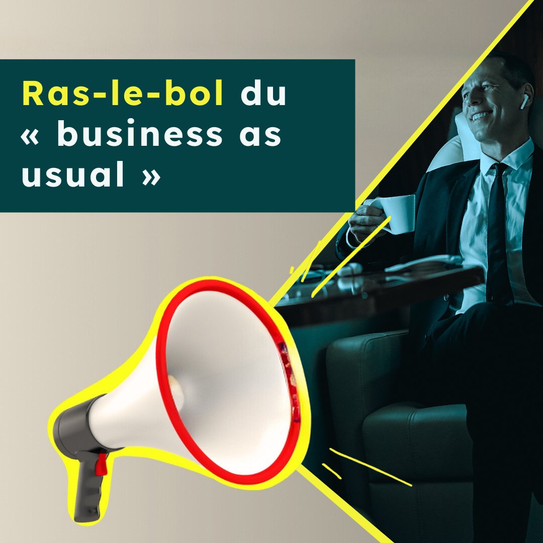 RAS-LE-BOL DU BUSINESS AS USUAL
Les crises écologiques et sociales requièrent de vrais changements. Le gouvernement ne considère que les changements qui sont des occasions d’affaires.

Tous ensemble dans la rue le #27septembre pour la #SuiteduMonde 👉pourlasuitedumonde.ca