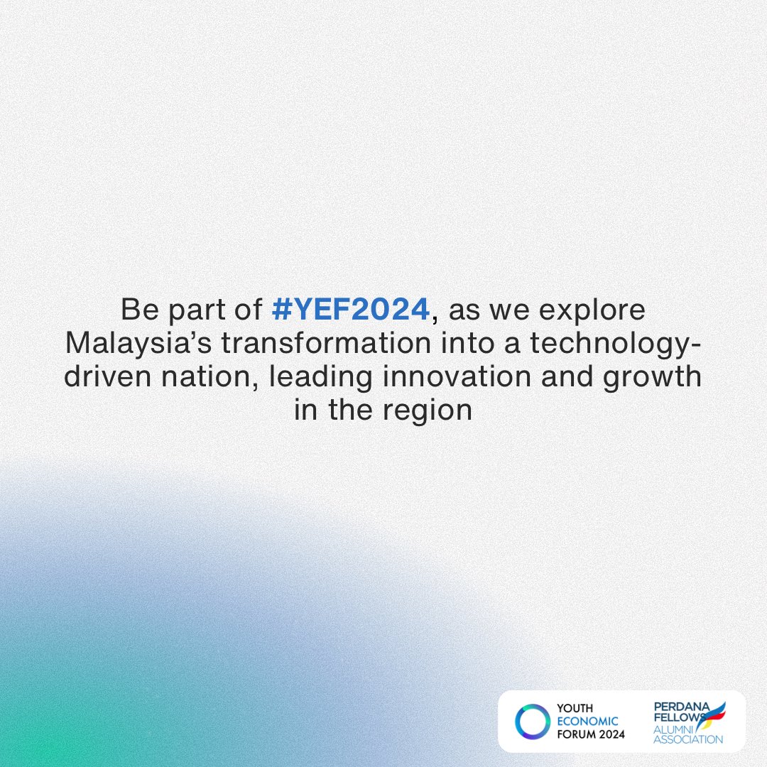 Our second #YEF2024 focus is the Digital Economy 📈

Join us as we explore Malaysia’s transformation into a technology-driven nation, leading innovation and growth in the region.

#YEF2024 #YouthEconomicForum #PFAA #PerdanaFellowsAlumniAssociation