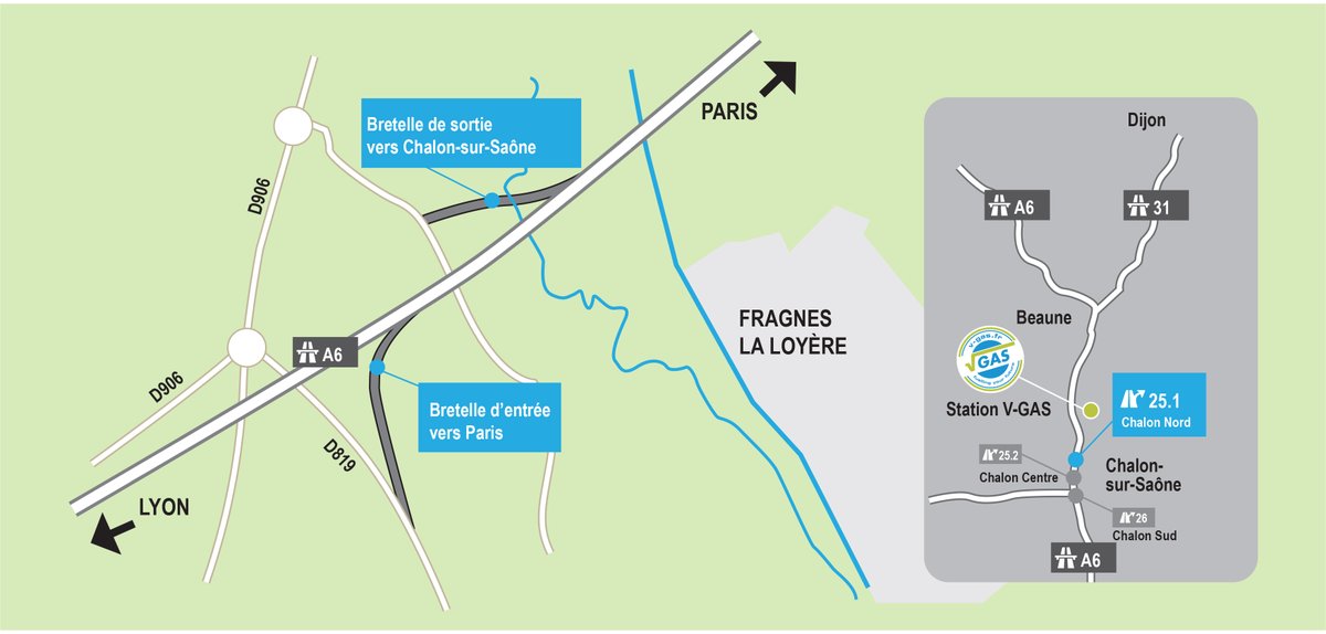 🚧 Accédez plus rapidement à notre station V-GAS depuis l’autoroute A6 ! 🚛💨

Bonne nouvelle ! Chalon-sur-Saône dispose, depuis ce mardi 10 septembre, d'une nouvelle bretelle d'accès et de sortie sur l'autoroute A6. 

#MobilitéDurable #transitionenergetique  #AutorouteA6