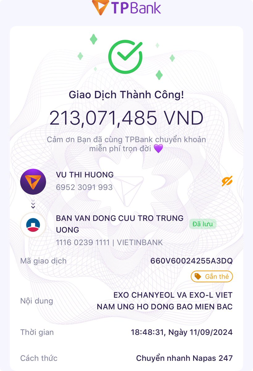 YeolBest_VN's tweet photo. 🇻🇳 #EXO #Chanyeol's Vietnam fandom has raised 213,071,485 VND (11.2M KRW) within 2 days to support the people in Northern Vietnam affected by #TyphoonYagi 💪🏻❤️

Yêu Tổ Quốc, Yêu Đồng Bào.
Kiếp sau vẫn là người Việt Nam 🇻🇳 https://t.co/W5Ooj8qS4Z