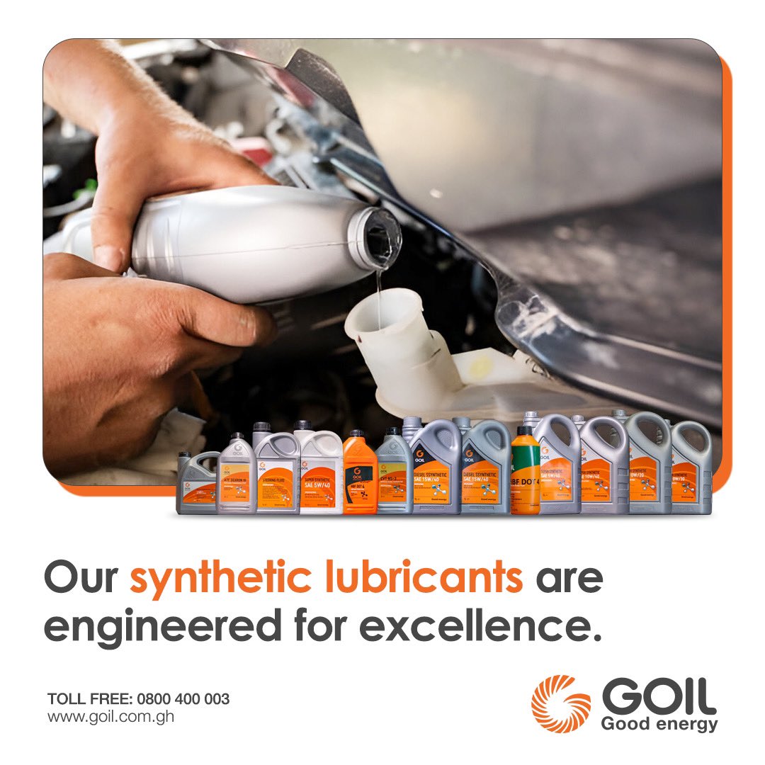GOIL_Official's tweet image. Experience smoother rides and quieter engines with our synthetic lubricants. 🚗🔧 
#EngineExcellence 
#GOIL
#Goodenergy
#YaaY3Dia
#GoodEnergyOnTheRoadWithQualityChoices