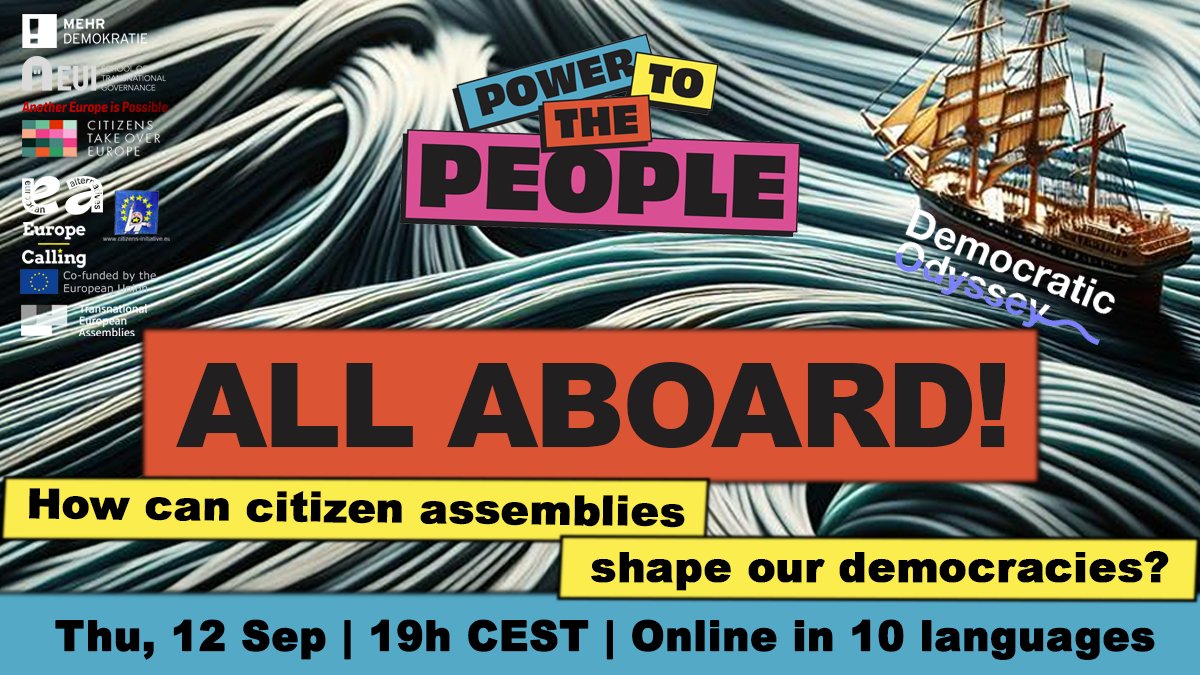 Tomorrow, at #PowerToThePeople, we will do something that has never been done before!

👥 1000+ participants
🌐 38+ countries
🗣️ 10 languages

The virtual launch of the first European People's Assembly, run by the <a href="/Dem_Odyssey/">The Democratic Odyssey</a> &amp; shaped by 200 random citizens.

Register here: