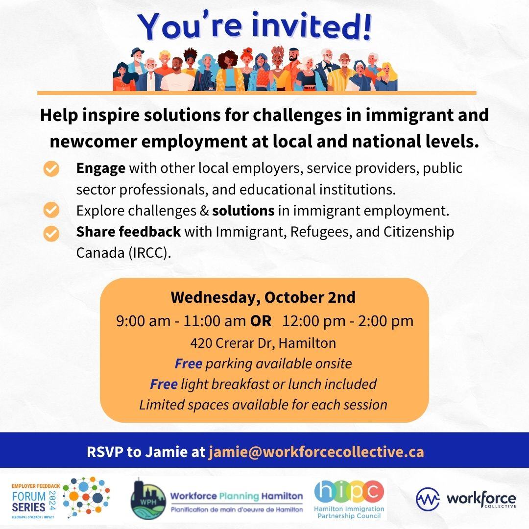 Workforce Collective (@workthinkdo) on Twitter photo Exciting news! ✨ Workforce Collective is teaming up with Workforce Planning Hamilton and Hamilton Immigration Partnership Council to bring National Employer Feedback Forums to Hamilton. If you're interested in attending, RSVP to Jamie at jamie@workforcecollective.ca. Exciting news! ✨ Workforce Collective is teaming up with Workforce Planning Hamilton and Hamilton Immigration Partnership Council to bring National Employer Feedback Forums to Hamilton. If you're interested in attending, RSVP to Jamie at jamie@workforcecollective.ca.