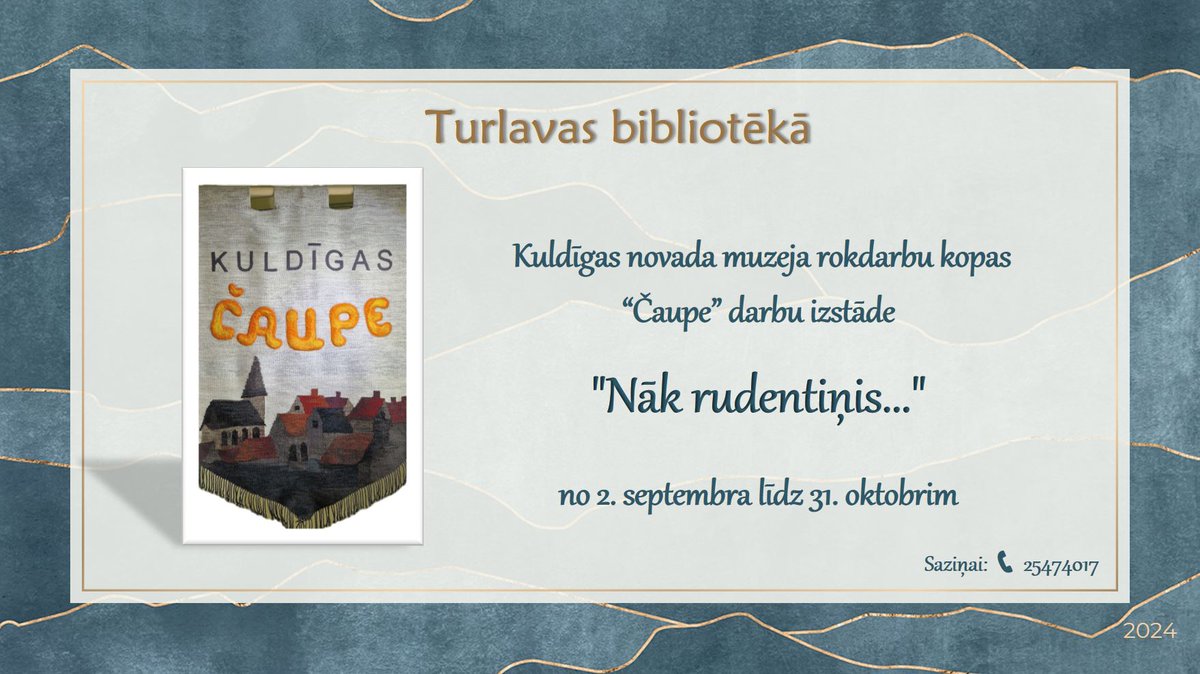 Kuldīgas novada muzeja rokdarbu kopas “Čaupe” darbu izstāde "Nāk rudentiņis..."
#Rokdarbi #KuldīgasNovads #Turlava