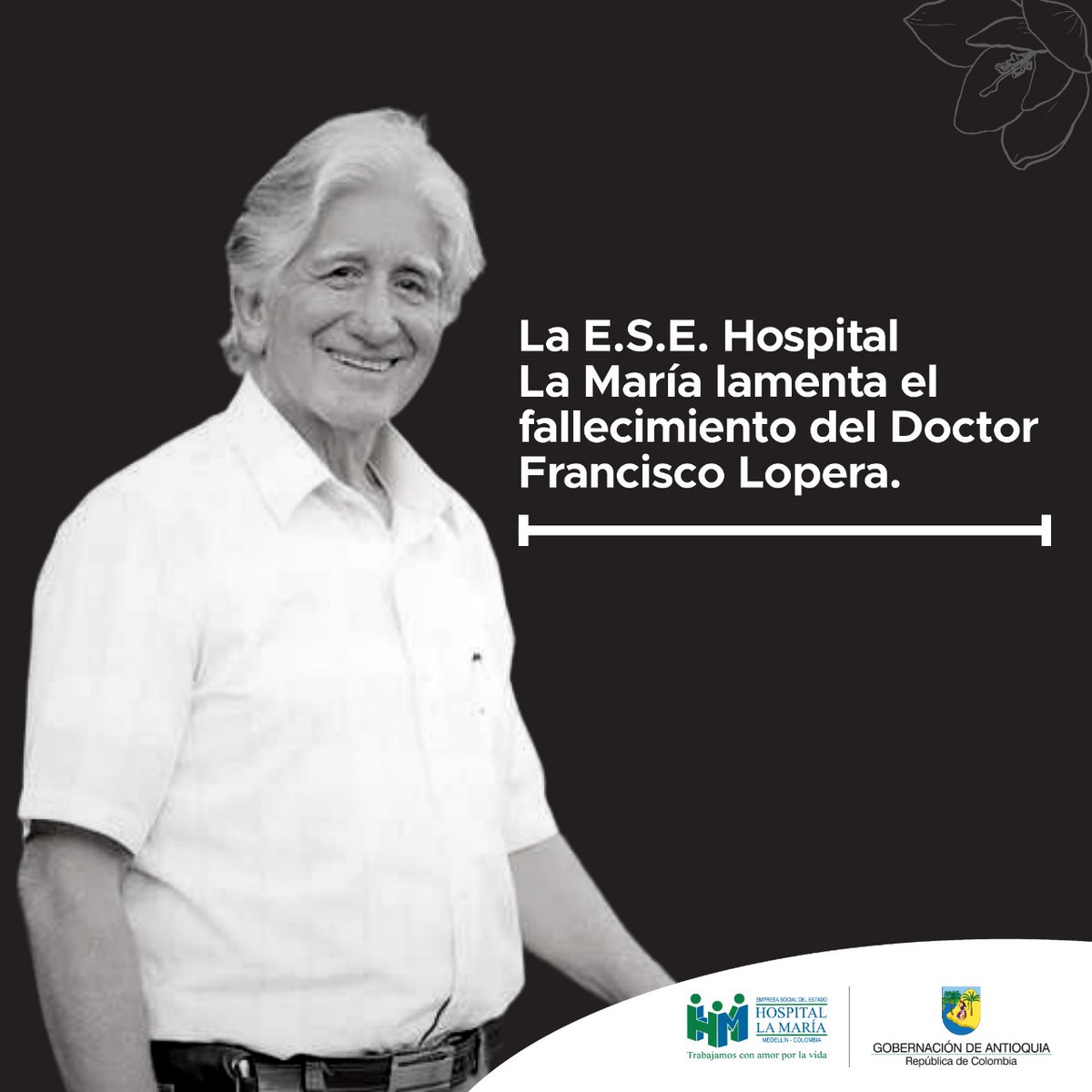 Lamentamos profundamente el fallecimiento del Doctor Francisco Lopera, destacado neurólogo antioqueño que dedico su vida a la investigación del #Alzheimer. 

Su invaluable aporte científico y su calidez humana dejan una huella imborrable en la historia de nuestro país.