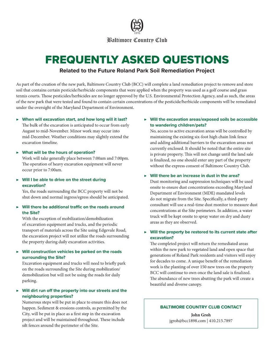 roland_park's tweet photo. FAQs for the Soil Remediation Project at Baltimore Country Club  https://t.co/XMYN0r3u1k https://t.co/VslpLNWXo1