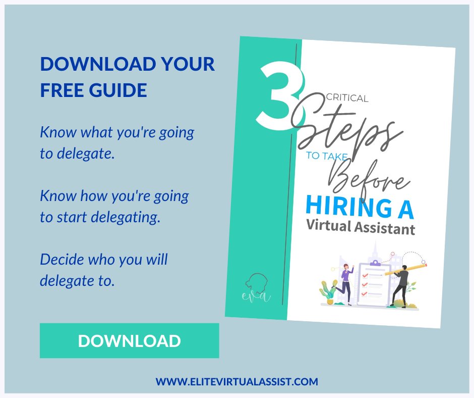 In this guide, you'll get a sample task tracker, a delegation map, and an onboarding chart to help you when hiring your next Virtual Legal Assistant!

Download here: elitevirtualassist.com/3cs-download-l…

#VirtualAssistant #LegalAssistant #DelegatingTips #Entreprenuer #TempToHire
