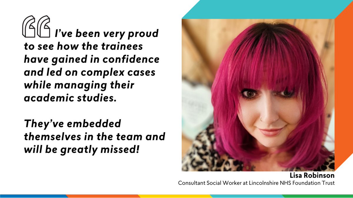 ThinkAheadMH's tweet image. 💬 Lisa Robinson, Consultant Social Worker at @LPFTNHS, says she's proud to see how trainees working with her have "embedded themselves in the team."

ℹ️ The #ThinkAheadProgramme is a fully-paid, 2-year training pathway into mental health social work.

🔗 i.mtr.cool/lozcgjhoht