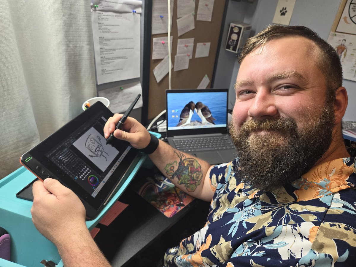 nuke30studio's tweet photo. My wife snapped some rare photos of me! Here’s a  behind-the-scenes look at me working on my webcomic. (This is just a warm-up doodle) I’m excited to share the journey with you all. Stay tuned for more updates and some sneak peeks)! #webcomic #artistlife #comicsinprogress https://t.co/YXI87TEZN2