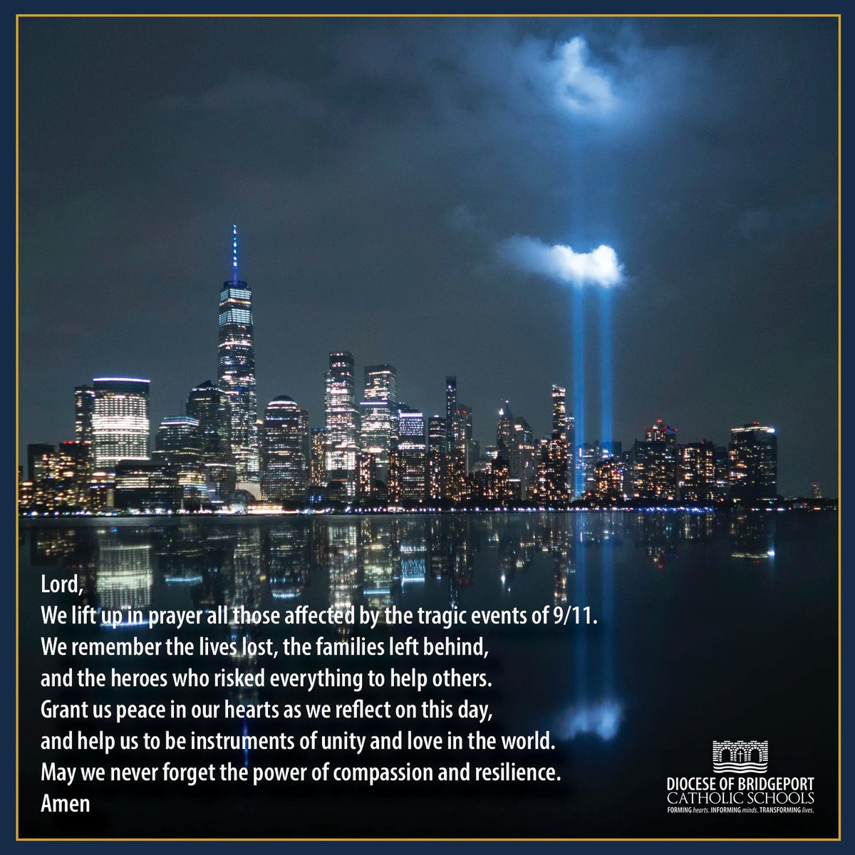On this day, we pause to honor the memory of those we lost and the bravery of those who served on 9/11. Let us come together in prayer for healing, unity, and peace. <a href="/Diobpt/">Diocese of Bridgeport</a> #NeverForget911