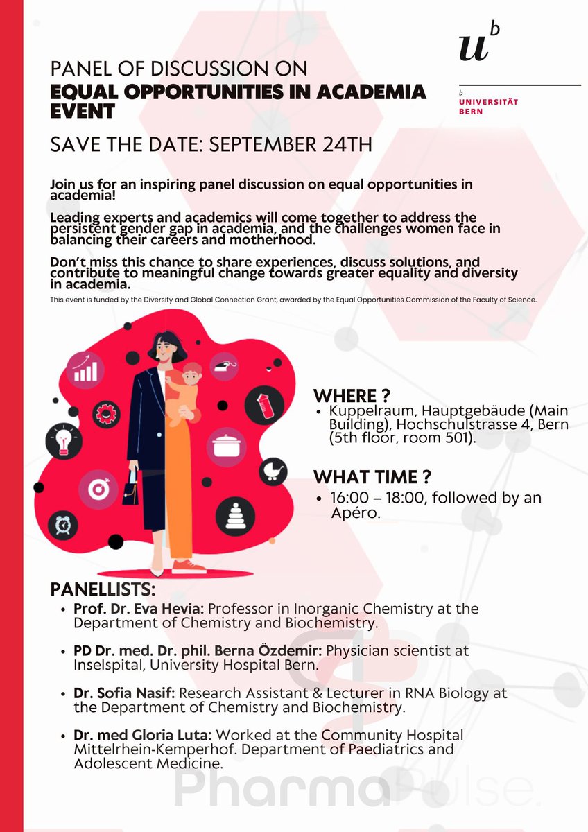 PharmaBern (@pharmabern) on Twitter photo The new semester is about to start and #PharmaPulse, the early career scientist community of <a href="/PharmaBern/">PharmaBern</a>, is launching a series of exciting events. The first is on Sep 24 at the Kuppelraum <a href="/unibern/">Universität Bern</a>. Topic: #equalopportunities in academia. Save the date! The new semester is about to start and #PharmaPulse, the early career scientist community of <a href="/PharmaBern/">PharmaBern</a>, is launching a series of exciting events. The first is on Sep 24 at the Kuppelraum <a href="/unibern/">Universität Bern</a>. Topic: #equalopportunities in academia. Save the date!