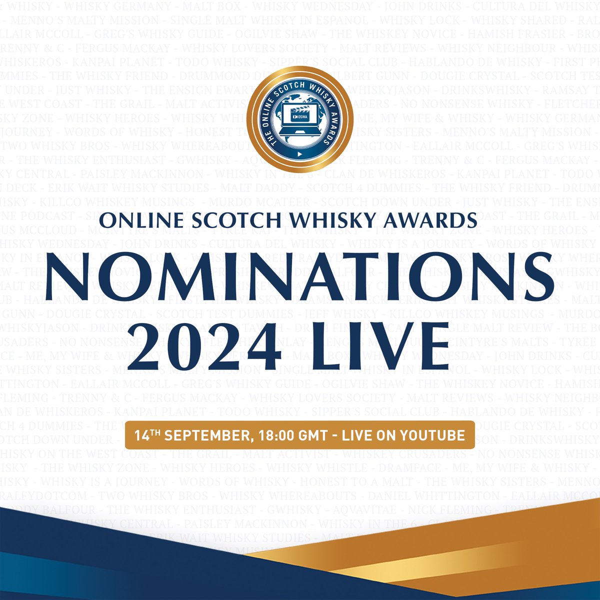 OnlineScotchWA's tweet image. Tune in to the Aqvavitae channel on YouTube for the 2024 OSWA Nominations Show this Saturday, September 14.

You can watch the show and participate via Youtube: youtube.com/@Aqvavitae.

EVENT: Nominations Show
DATE: 14 September
TIME: 18:00 BST / 1PM Eastern US

#bestinwhisky