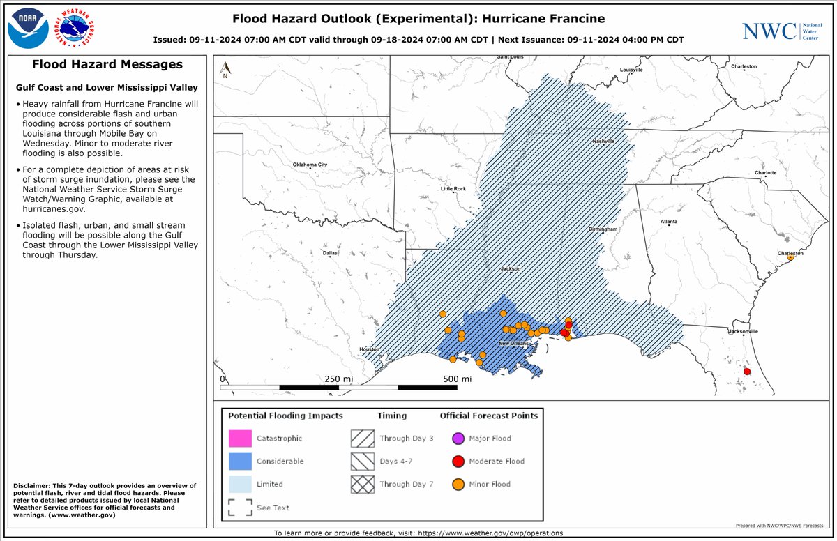 National Water Center (@nwsnwc) on Twitter photo The National Water Center has issued the Tropical Flood Hazard Outlook for Hurricane Francine valid through 7:00 AM CDT on Wednesday September 18, 2024. water.noaa.gov/operations/fho #Francine #LAwx #ALwx #FLwx #TNwx The National Water Center has issued the Tropical Flood Hazard Outlook for Hurricane Francine valid through 7:00 AM CDT on Wednesday September 18, 2024. water.noaa.gov/operations/fho #Francine #LAwx #ALwx #FLwx #TNwx