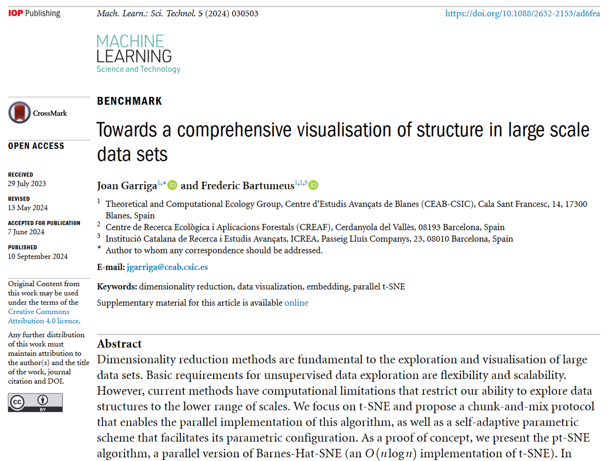 MLSTjournal's tweet photo. Great new work by Joan Garriga and @fredbartu @icreacommunity @CREAF_ecologia @ceabcsic @iCERCA-'Towards a comprehensive visualisation of structure in large scale #datasets'-https://t.co/lDnBQuwW0G #machinelearning #bigdata #mapping #ecology #compsci #algorithms #dimensionality https://t.co/MeSLJxtOD2