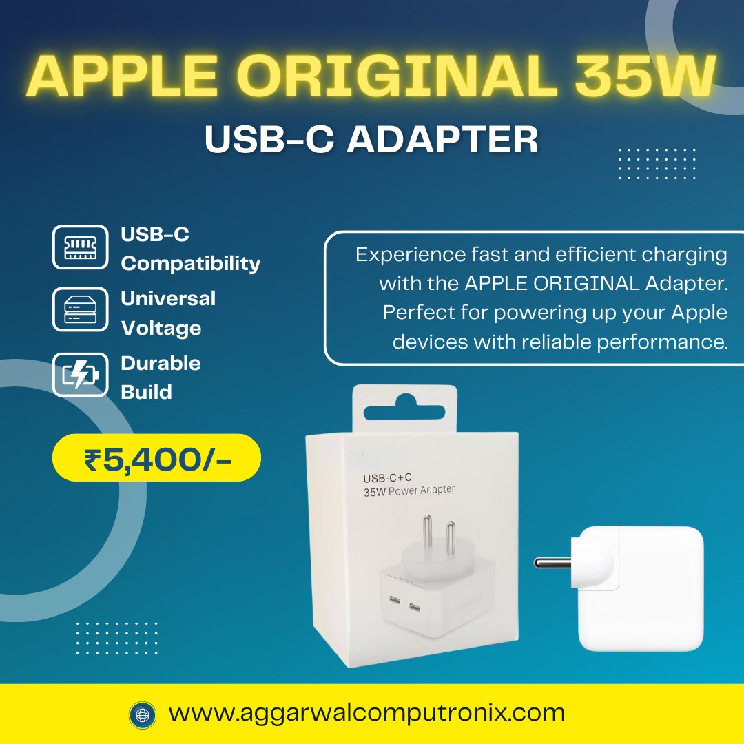 aggcomputronix's tweet image. Experience fast and efficient charging with the APPLE ORIGINAL 35W USB-C Adapter ⚡🍏 Perfect for powering up your Apple devices with reliable performance. Upgrade your charging game today!

#AggarwalComputronix #AppleAdapter #FastCharging #StayPowered
🧵