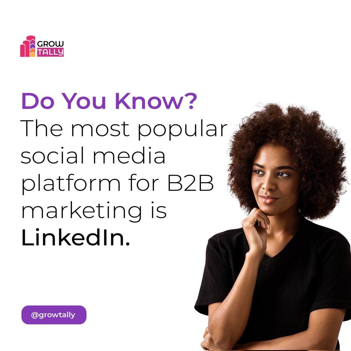 growtally's tweet photo. it's a powerful tool for B2B marketers. From sharing thought leadership content to building brand awareness, LinkedIn offers a variety of opportunities to connect with your target audience. Join the conversation, engage with your followers, and drive results #LinkedIn #growtally https://t.co/4beRiztN0F