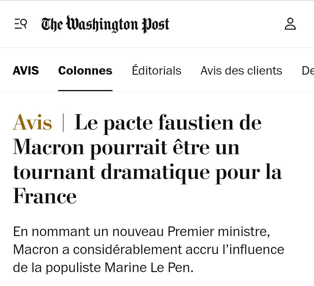 ManuThatcher_'s tweet photo. La presse internationale s'alarme de la situation en France et parle de pacte avec le diable, de coup d'État...

Ici le journalisme n'existe plus, les chiens de garde encensent Barnier et tapent sur la gauche. Le pays baigne dans la propagande Macro-Lepéniste, c'est terrifiant. https://t.co/3wvUVR4csO
